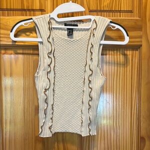 Forever 21 Cream Ribbed Ruffled Tank Top